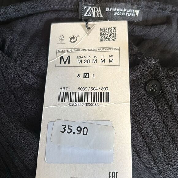 Zara Black Long Sleeve Ribbed Knit Button Down Midi Dress - Picture 6 of 6